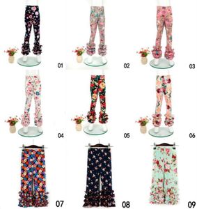 Meninas de meninas florestas estamadas de flores infantis calças de renda de florals 09t 21styles roupas de verão roupas de verão500968