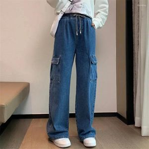 Jeans femminile oversize ad alto livello in alto con la gamba a larga gamba casual in stile coreano Streetwear pantaloni di jeans dritti pantaloni battiti da donna 2024 W39