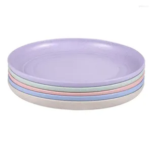 Teller 5pcs Runde Unbreakable Gericht Dinner -Set Kids Plate Teller Geschirr Plastikgeschirrtabletts Gerichte essen Weizenstrawsets