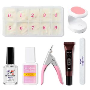 Satser 500st Clear Long French Fake Nails Kit med Cutter Lim Gel UV Lamp Debonder Half Full Cover Artificial False Nail Art Tips Set