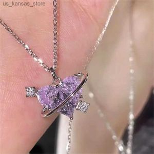 Pendant Necklaces New Fashion Y2K Crystal Heart Pendant Necklace for Women Zircon Aesthetic Charm Clavicle Chain Party Girl Jewelry Gifts240408DIYT