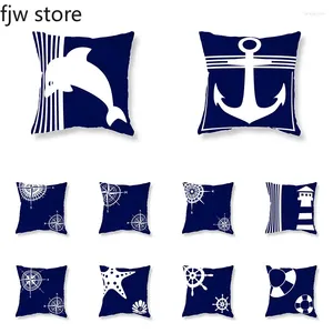 Travesseiro nórdico nórdico azul escuro náutico tampa tampa de golfinho sofá ancoragem decoração decoração de casa