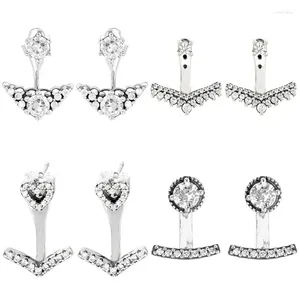 Brincos do garanhão original 925 Sterling Silver Wishbone Heart Resumo Elegância Fairytale Tiara Brincho