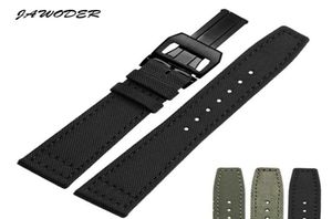 Jawoder WatchBand 20 21 22mmステンレス鋼の展開バックルブラックグリーンナイロンとポルトガル用のレザーボトムウォッチバンドストラップ4364660