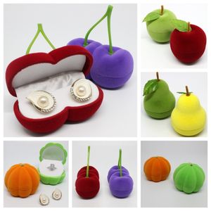 Fruit shape Gift Wrap Jewelry Boxes Cute Cherry orange Strawberry Flocking Ring Case Earring Ear Stud Cases Gifts Container Display Jewelry-Box T9I002609