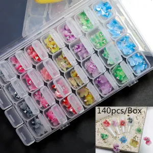 Sıvılar 140pcs/Kutu 3D Heykel Çiçek Tırnak Rhinestone Charms Akrilik Tasarım Reçine Petal Tail Art Dekorasyon Manikür Aksesuarları DC001