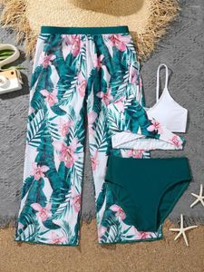 Swimwear da donna 3 pezzi Print tropicale Bikini 2024 Swimsuit da bagno con gonna Bambini da bagno Bareggianti da bagno Swimming Suella