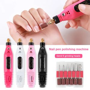 Borrar USB Electric Manicure Drill Machine Set 6 bitar Slip Buffert Nail Files Borr Remover Gel Polish Pedicure Mill Cutter Pen Tool