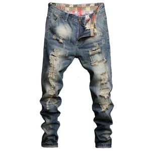 2022 New Worn Beggar Hole Jeans Men's Fashion Brand Slim Fit Autumn Personalized Feet Pants