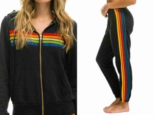 Kvinnor Tracksuits Kvinnor långärmad jacka byxor Rainbow Set Sports Two Pieces Suit Outfit Harajuku Womens Casual Suits