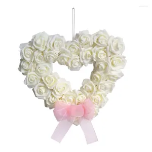 Flores decorativas W3JA Heart Flower Wreath White Rose Garlands artificiais para o limiar de porta