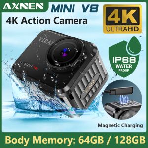 Kameror Axnen Mini V8 Action Camera 4K60FPS EIS Video WiFi Underwater 10m vattentäta kameror 4K Sportkam för dykning Motorcykelhjälm