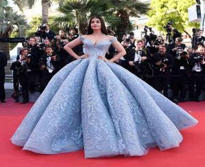 Sky Blue New Crystal Design 2019 Ball Gown Celebrity Prom Dresses Offshults Offshulder Length Lace Dress With8915496