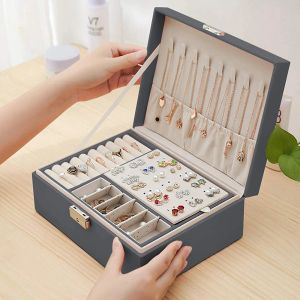 Verktyg Portable Jewelry Box Jewelry Organizer Display Travel Smyckesfodral Boxar Knapp Läderförvaring Dragkedja Juveler Display Holder