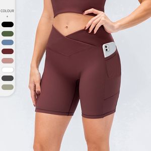 LL Yoga Shorts Cross talia ciasne spodnie fitness Pocket High talia