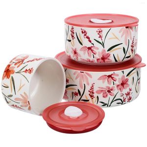 Dinnerware 3 Pcs Soup Bowl Large With Lid French Bowls Lids Salad Ceramic Ceramics Microwavable Cereal