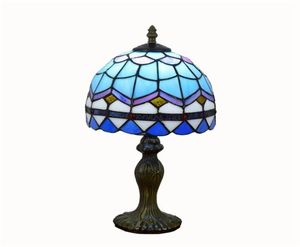 Simple European lamps blue Mediterranean creative stained glass living room bedroom bedside table lamp TF0028677180