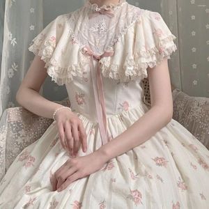 Casual Dresses Coalfell Rose Pattern French Sweet Lolita Frock Exquisite Lace Collar Fairy Women Summer Cla Princess One-Piece Dress