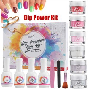 Bottles Nail Powder Starter Kit 6 Cores Dipping Powel Conjunto de unhas coloridas Kits de partida de unhas com base de camada superior e ferramentas de manicure