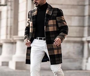 Men039s trench coats Check Print Woolen Coat Windbreaker Mens 2022 Jacket Men39s Slim Fit Windbreak Long Men Winter Homme PL6984620