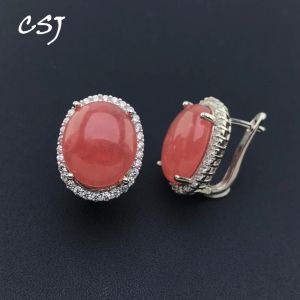 Ringar CSJ Äkta naturliga Rhodochrosite örhängen Sterling 925 Silver Amazonite Oval12*16mm för kvinnor födelsedagsfest smycken gåva