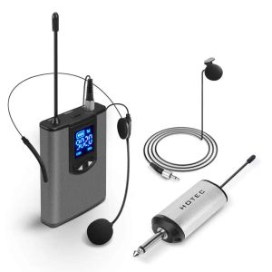 Microfoni UHF Afferido wireless microfono/microfono a lavano Lavalier con trasmettitore bodypack e mini ricevitore ricaricabile da 1/4 