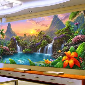 5d DIY Large Diamond Maltes Cross Wasserfall Landschaft Sonnenschein Tree River Wandkunst Vollrunde Bohrer Stickerei Wohnungsbau 240407