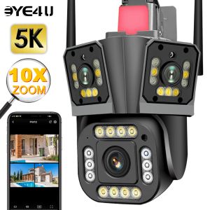 Cameras 5K HD WiFi IP Camera 12MP Three Screen Auto Tracking 10X Hybrid Zoom PTZ Cam Outdoor 4K 8MP Security Cams Dual Lens Surveillance