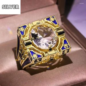 Ringos de cluster 2024 estilo S925 esmalte a listra azul incrustada com charme Ladies Jewelry Gift Retro 18k Gold Men's Exagerado Natural Crystal Ring