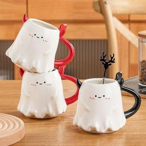 Muggar 500 ml Halloween Devil Mug Cute Demon Elf Ghost Ceramic Cup med omrörningsstångskontaktet för barn gåva