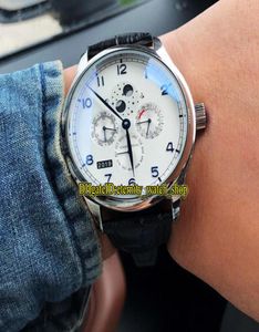 Högkvalitativ Portugieser Perpetual Calender 503406 Power Reserve White Dial Automatic 503404 MENS Watch 316Lsteel Case Leather SPO6526380