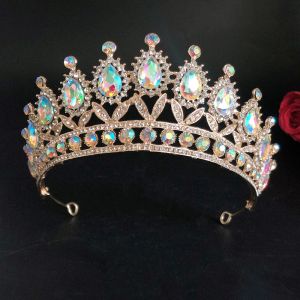 Bridal Tiara Headpieces Baroque Hairband Crystals Crown Headwear Quinceanera Quince Lady Hairstyle Wedding Queen Hairpins 15*6.5cm Royal Red