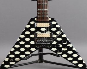 Jack Son Randy Rhoads Polka Dot Black Flying V Electric Guitar MOP Bowtie Inlays Floyd Rose Tremolo Bridge Locking Nut Whammy 7062521