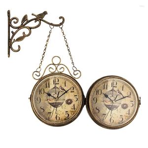 ウォールクロックレトロクリエイティブな両面時計錬鉄製のサークルフル型鋳造サイレント装飾