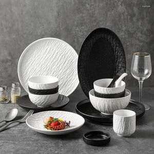 Bowls European-Style Black And White Ceramic Dishes Plates Set