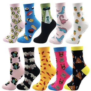 VPM Women Crew Socks Kolorowa bawełniana harajuku słodka żywność zwierząt kot pies obce przestrzeń śmieszna skarpetka na dziewczynę świąteczny prezent 5 par pary 240408