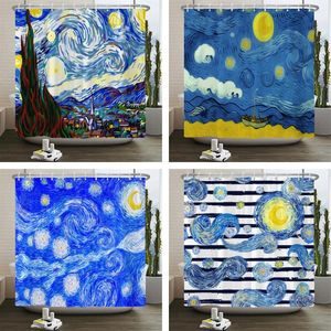 Shower Curtains Cartoon Universe Starlit Sky Scenery Printed Curtain Waterproof Polyester Bathroom With Hooks