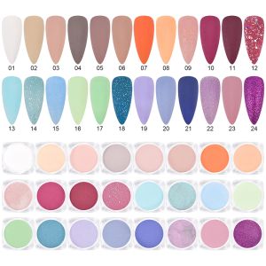 Flüssigkeiten 24 Farben Acrylpulver für UV -Gel -Nagel -Tipps Erweiterung Builder Carving Pulver Nail Art Design Pigment Staub Manikürezubehör