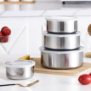 Skålar 5st rostfritt stål uppsättning med lock non glid häckande blandande skål kök matlagning container diskmaskin säker för