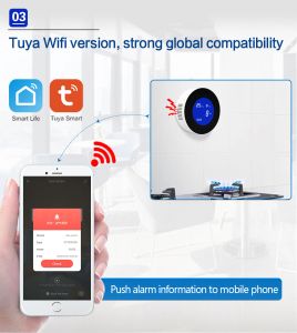 検出器Tuya WiFiガス検出器SmartLife App Control可燃性天然ガス漏れアラームセンサー用ホームセキュリティアラーム用