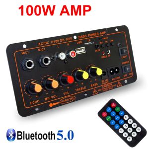 Amplifier 100W Sound Amplifier Home Bluetooth amp Digital amp Support Dual Microphone Mp3 Player U Disk TF för 4OHM Högtalare AC 110V 220V