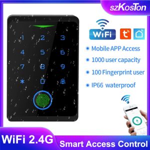 Knappsatser Tuya WiFi Access Control Waterproof Key Less Fingeravtryck Standalon Keypad Smart Life App Remote Unlock Em RFID Card Door Entry