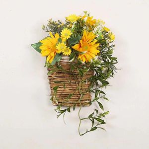 Decorative Flowers Sunflower Gypsophila Wall Mounted Hanging Basket Door Front Wreath Simulation Flower Daisy Decoration Valentine