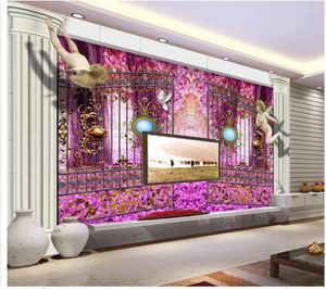Papéis de parede Nome 3D Jardim de parede personalizado Little Angel Roman Column TV Mural de parede