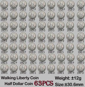 63pcs ABD Tam Set Yürüyüş Liberty Copy Coins 19161947 Farklı Tarih Sürümleri Eski Renkler Sanat Koleksiyon7618407