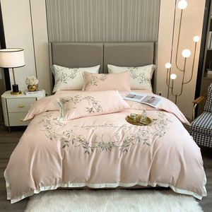 Bedding Sets White Pink Green Vine Toupens Covers de Cama Linho Euro Cedro 1000tc Egito Algodão Pillow Pillow Shams