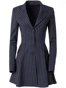 Lässige Kleider Superaen 2024 Frühlings- und Herbst-OL-Profi-Streifen-Kleid für Frauen Blazer-Stil