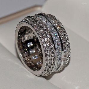 Band Rings Choucong Düğün Top Satma Damla Mücevher Sterling Sier Prenses Kesim Beyaz Topaz CZ Elmas değerli taşlar kadın nişan sözü veriyor