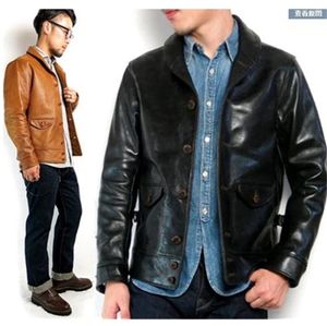 Marke Classiis Cossack HorseHide Coatman Echte Lederjacke MEN039S Slim Japan Style Leder Kleidung 605342