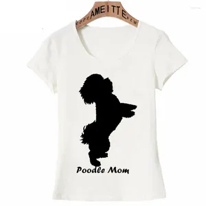 Women's T Shirts Super Cute Standing Poodle Mom Print T-shirt Summer Fashion Women Short Sleeve White Casual Tees Funny Dog Design Girl Tops